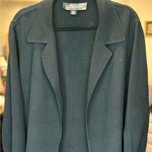 Ellen Tracy Womens Classic Wool Open Front Black Duster